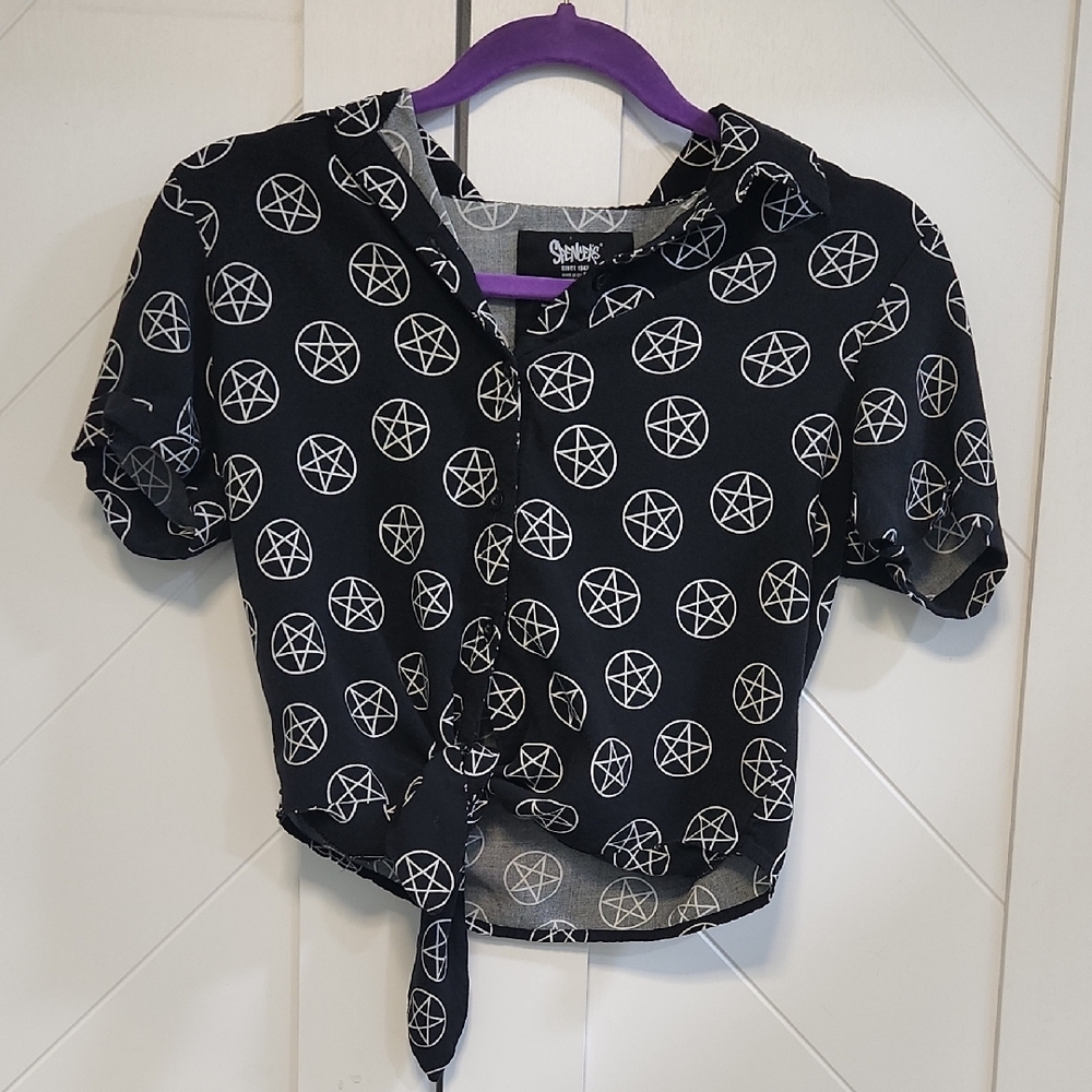 Spencer's Black and White Juinors Pentagram Tied Shirt